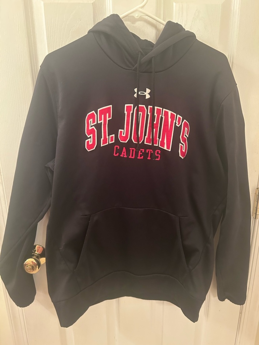 Under Armour Black Hoodie with Red and White St. John's Cadets Logo
